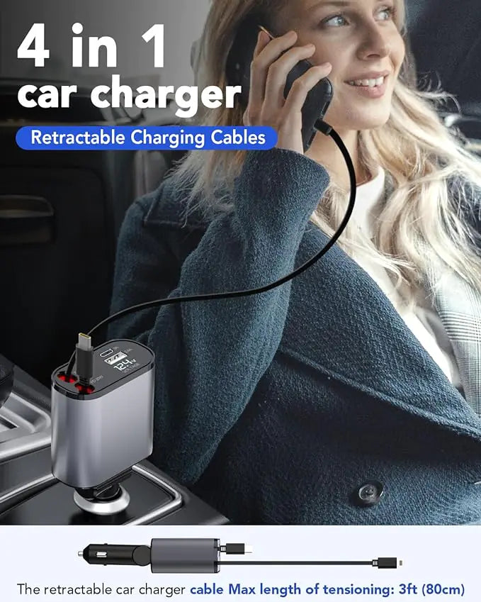 Car Charger, 4 in 1 Fast Car Phone Charger 66W, USB Car Charger,for iPhone