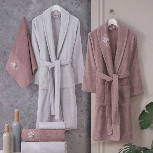 Hobby Line - Cotton Bathrobe Set - Gül A.Grey